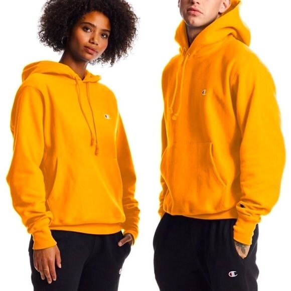 CHAMPION REVERSE WEAVE HEAVYWEIGHT LOGO HOODIE SWEATSHIRT IN GOLD UNISEX SMALL - Picture 10 of 10